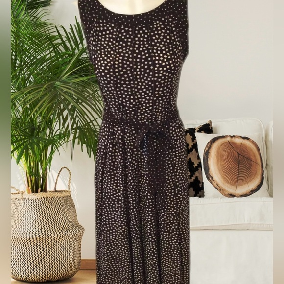 Perceptions Dresses & Skirts - Perceptions New York Large Belted Midi Dress Brown White Polka Dot
